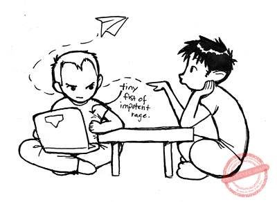 John throwing a paper airplane at Rodney while he's trying to work